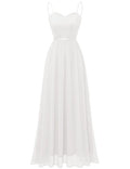 DRESSTELLS Women's Sleeveless Evening Dresses Chiffon Lace Bridesmaid Dresses Vintage Cocktail Dresses Festive Elegant Ball Gown with Spaghetti Straps White Size-S