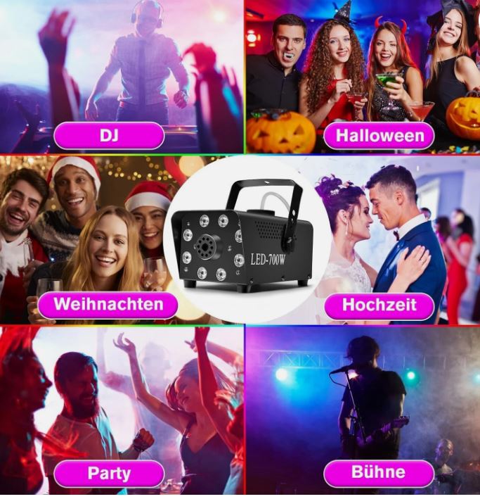 RGB Nebelmaschine 700W 13 Farben 8 LED Mini Rauchmaschine