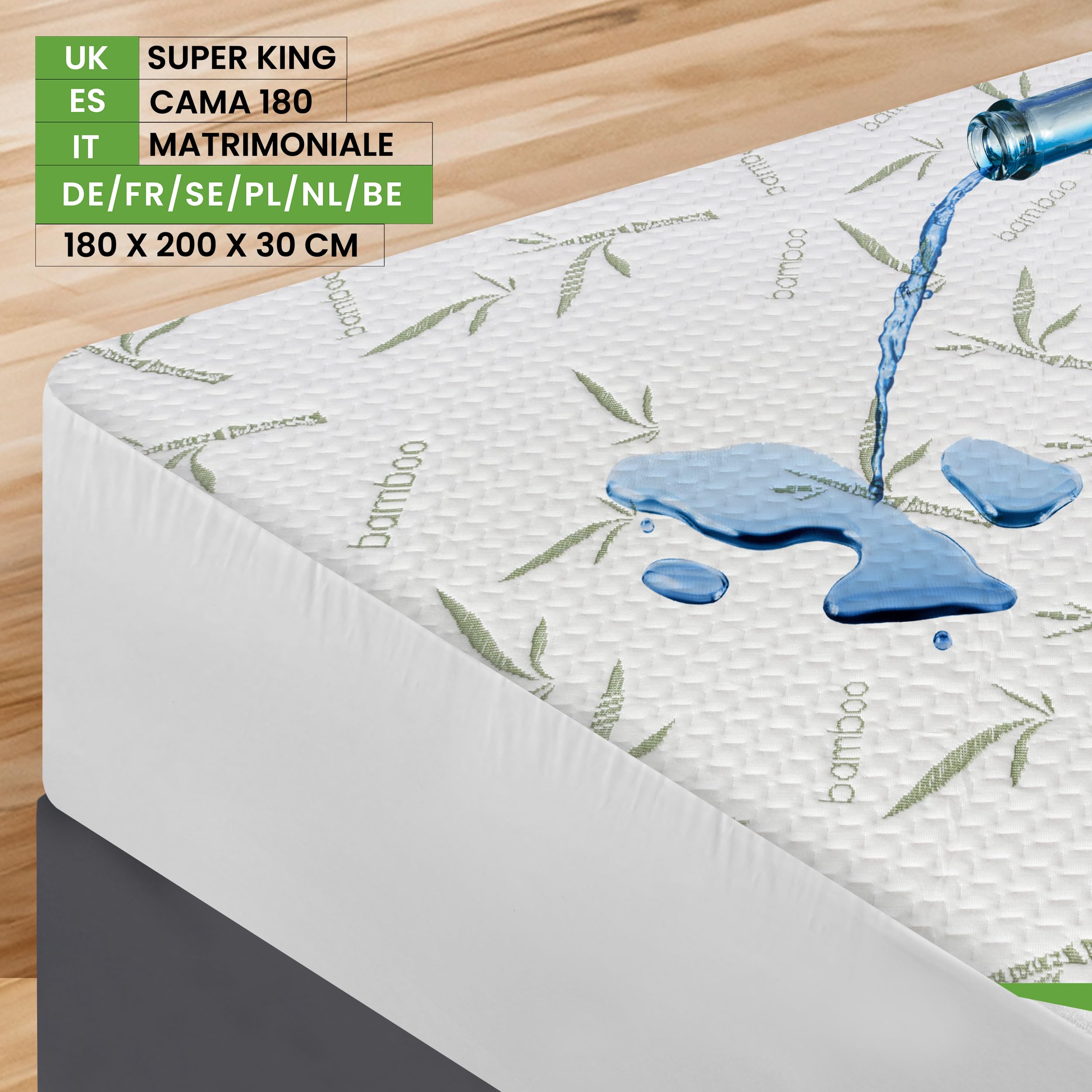 Utopia Bedding mattress protector 180 x 200 x 30 cm waterproof, viscose premium mattress topper, Oeko-Tex certified, breathable, mattress protector, all-round elastic