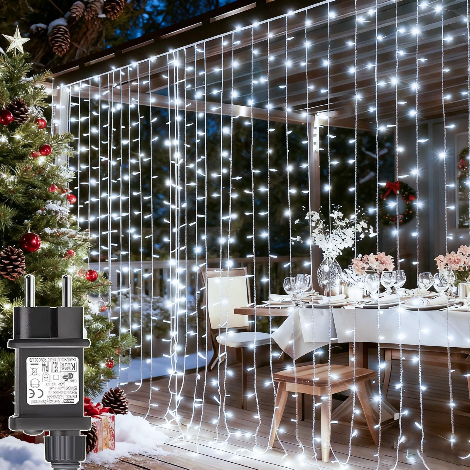 LED String Lights Curtain 3m x 3m 300 LEDs – White