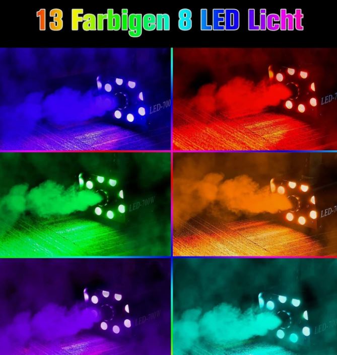 RGB Nebelmaschine 700W 13 Farben 8 LED Mini Rauchmaschine