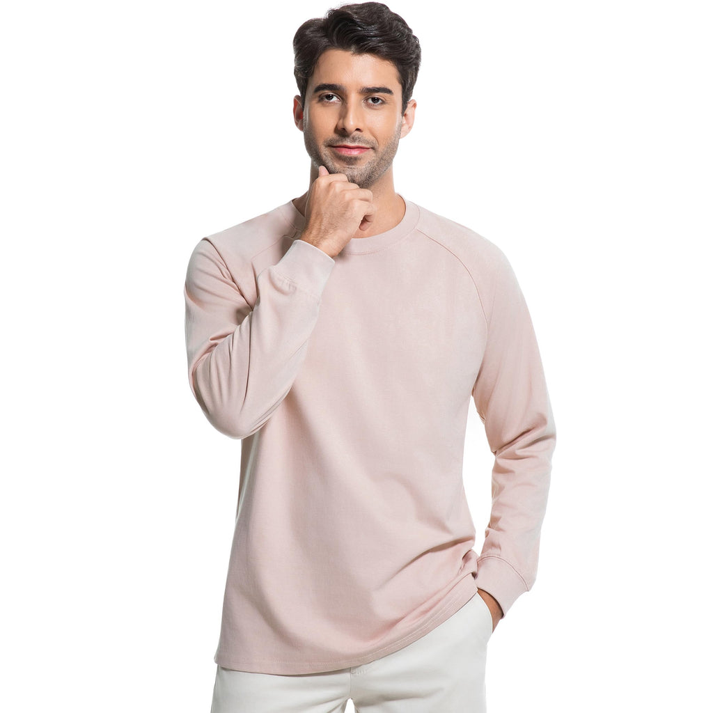 Men’s Long Sleeve Cotton T-Shirt Vintage Heavyweight Casual – Pink 3XL