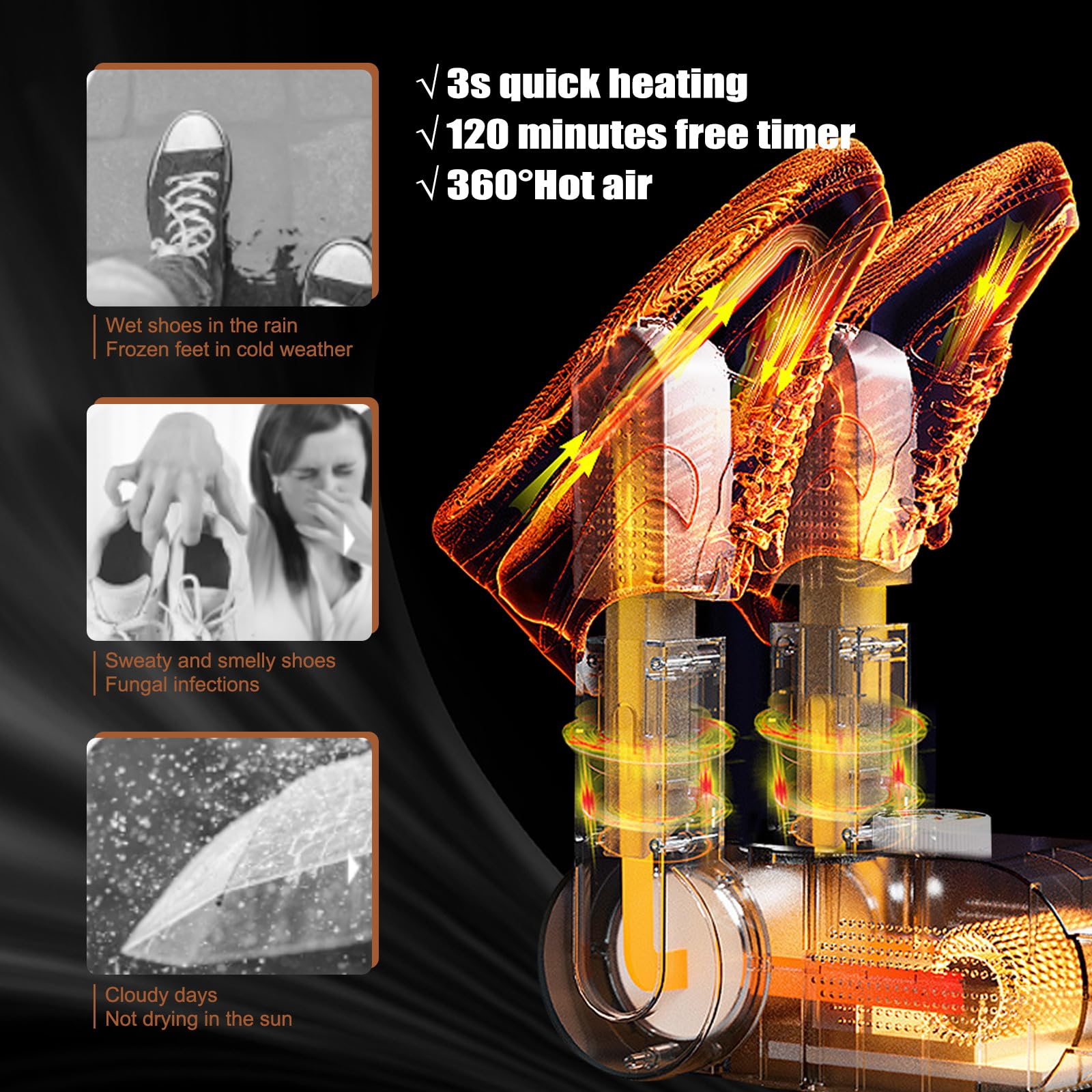 Electric shoe dryer, shoe boot dryer, ski boot dryer, shoe warmer with timer and antibacterial function, for winter and rain shoes, ski boots, gloves and socks...