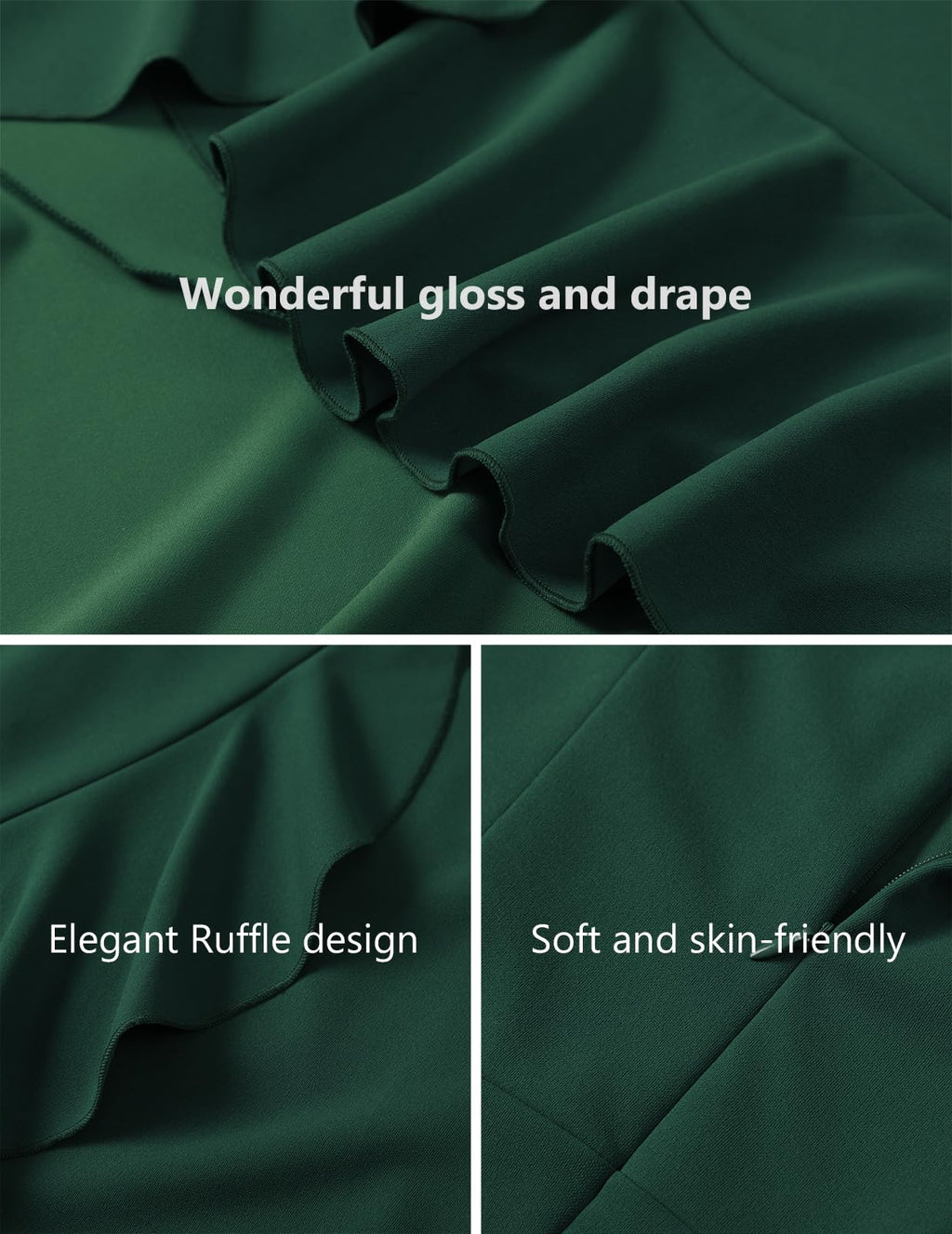 Women's Cocktail Dress Knee-Length V-Neck Ruffle Vintage – Dark Green M