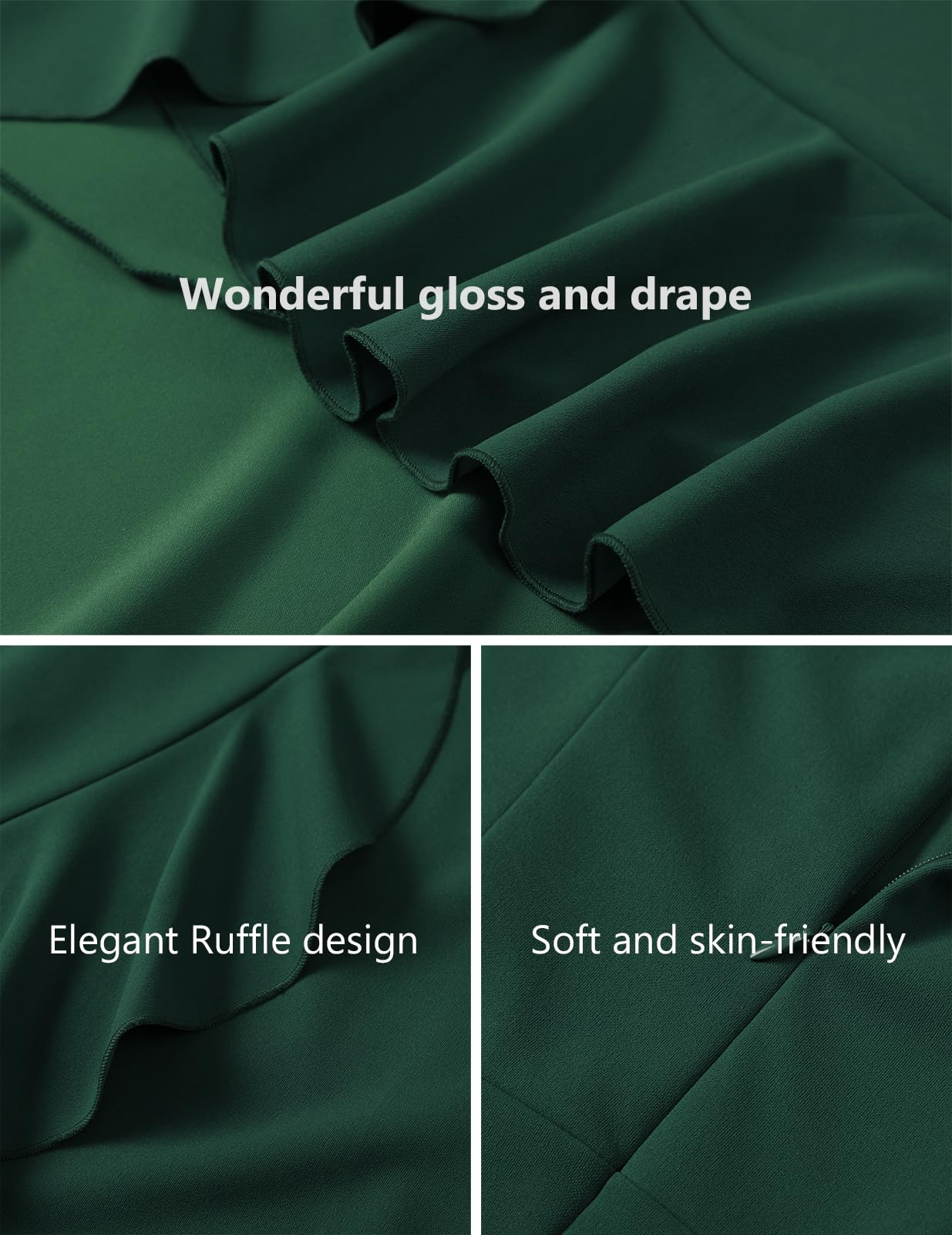 Women's Cocktail Dress Knee-Length V-Neck Ruffle Vintage – Dark Green M