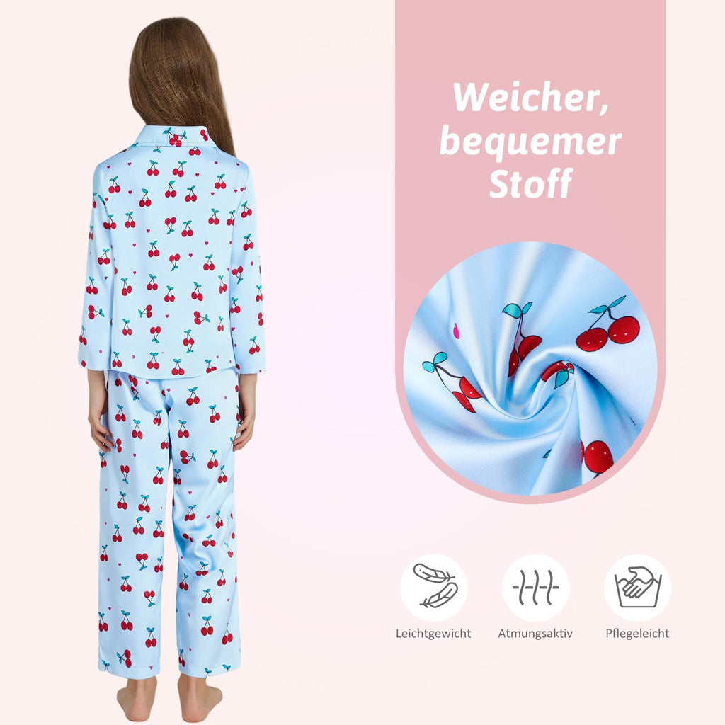 Girls Long-Sleeve Pyjama Set Satin Autumn/Winter – Blue 5-6 Years