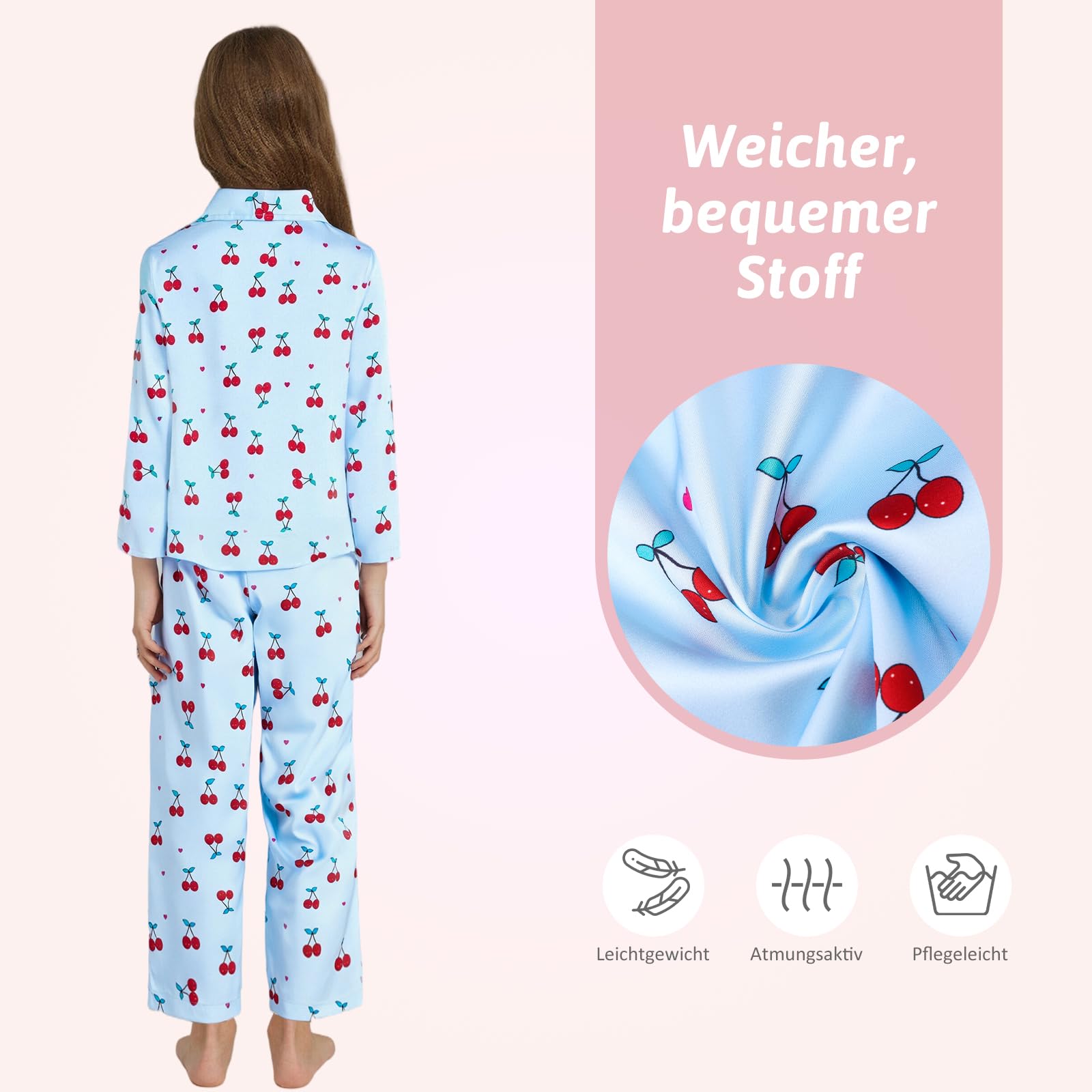 Girls Long-Sleeve Pyjama Set Satin Autumn/Winter – Blue 5-6 Years