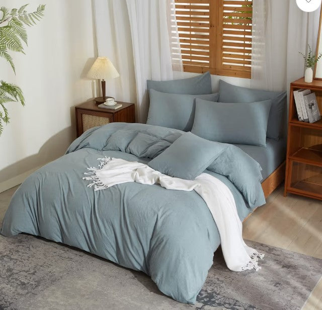 Teilen Halbleinen Bettwäsche Set 220x240 cm Blau – Baumwolle & Leinen mit Reißverschlus