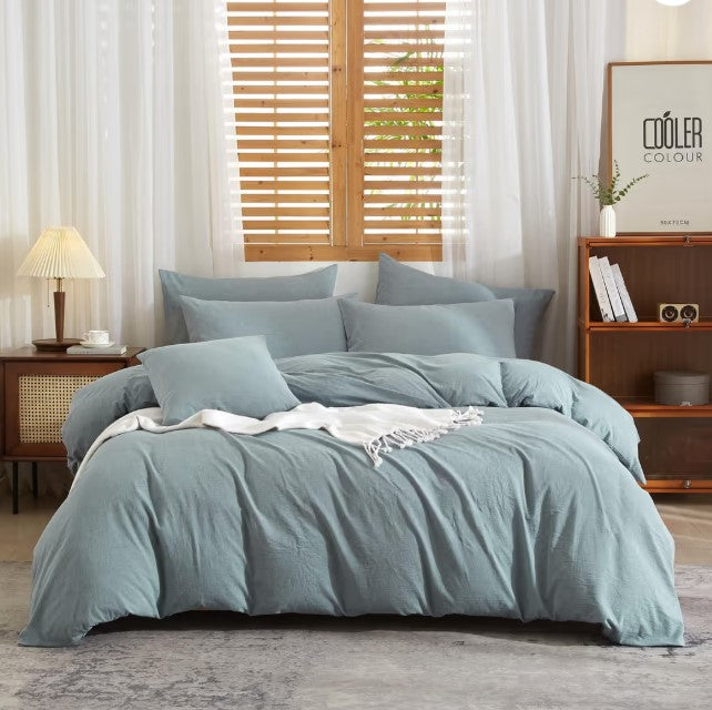 Teilen Halbleinen Bettwäsche Set 220x240 cm Blau – Baumwolle & Leinen mit Reißverschlus