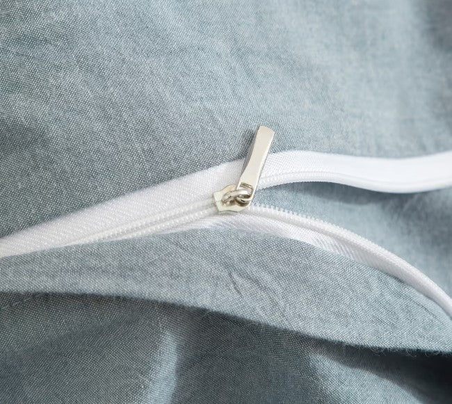 Teilen Halbleinen Bettwäsche Set 220x240 cm Blau – Baumwolle & Leinen mit Reißverschlus