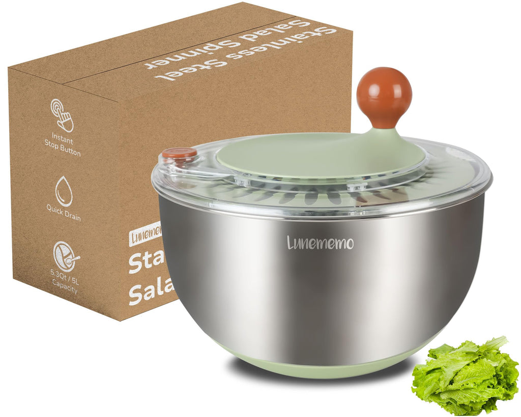 Salad Spinner 5L Stainless Steel Non-Slip Base with Lid BPA-Free – Large