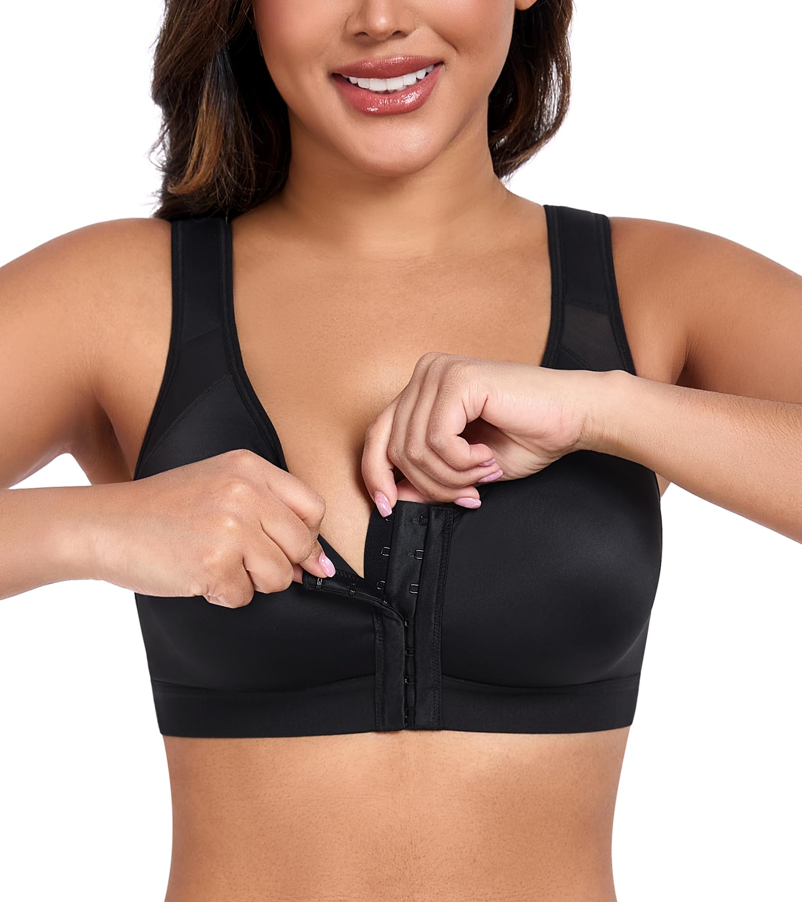 Wireless Front-Closure Bra Racerback Back Support Plus Sizes Unpadded – Black 85B