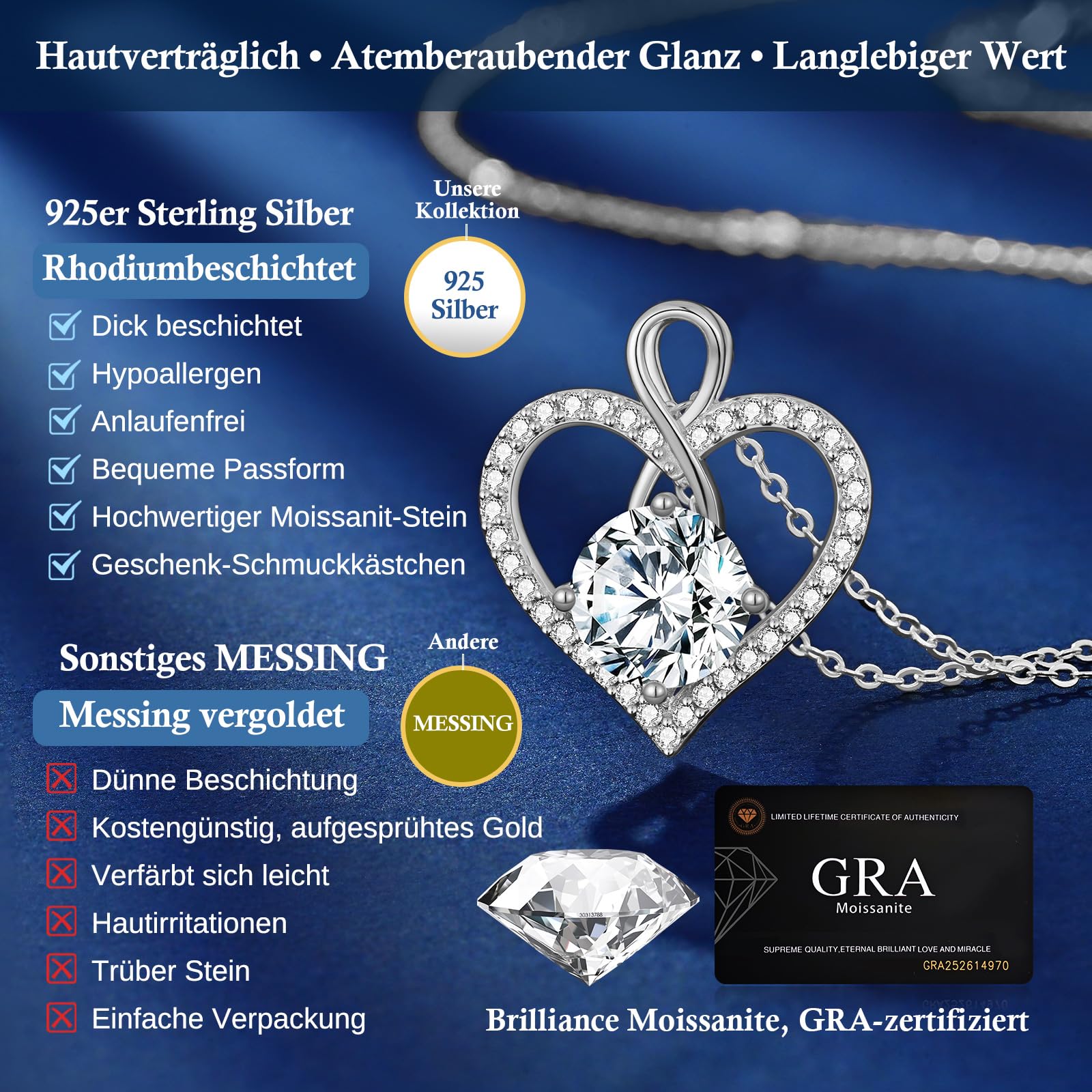 Women’s Infinity Heart Necklace 925 Sterling Silver Moissanite Pendant – Silver