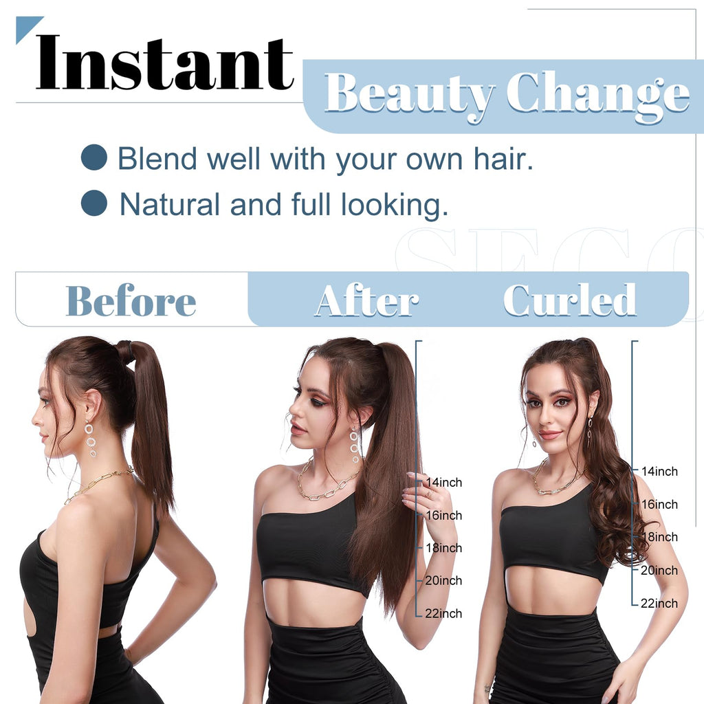 Clip-In Ponytail Extension 100% Remy Real Hair 35cm – Dark Brown #2