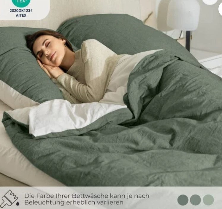 Bettbezug-Set 135x200cm gewaschener Leinen-Effekt Baumwolle mit Reißverschluss