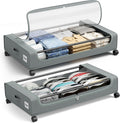 Underbed Storage Box with Wheels – 2 Pack Grey Fabric & Metal 74x42x16cm