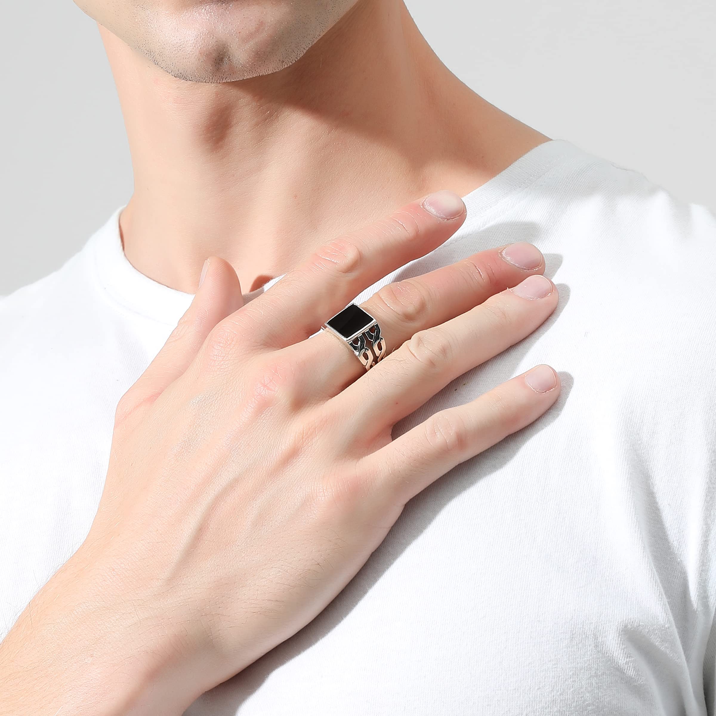 Men’s Sterling Silver Ring Square Black Onyx 925 – US13