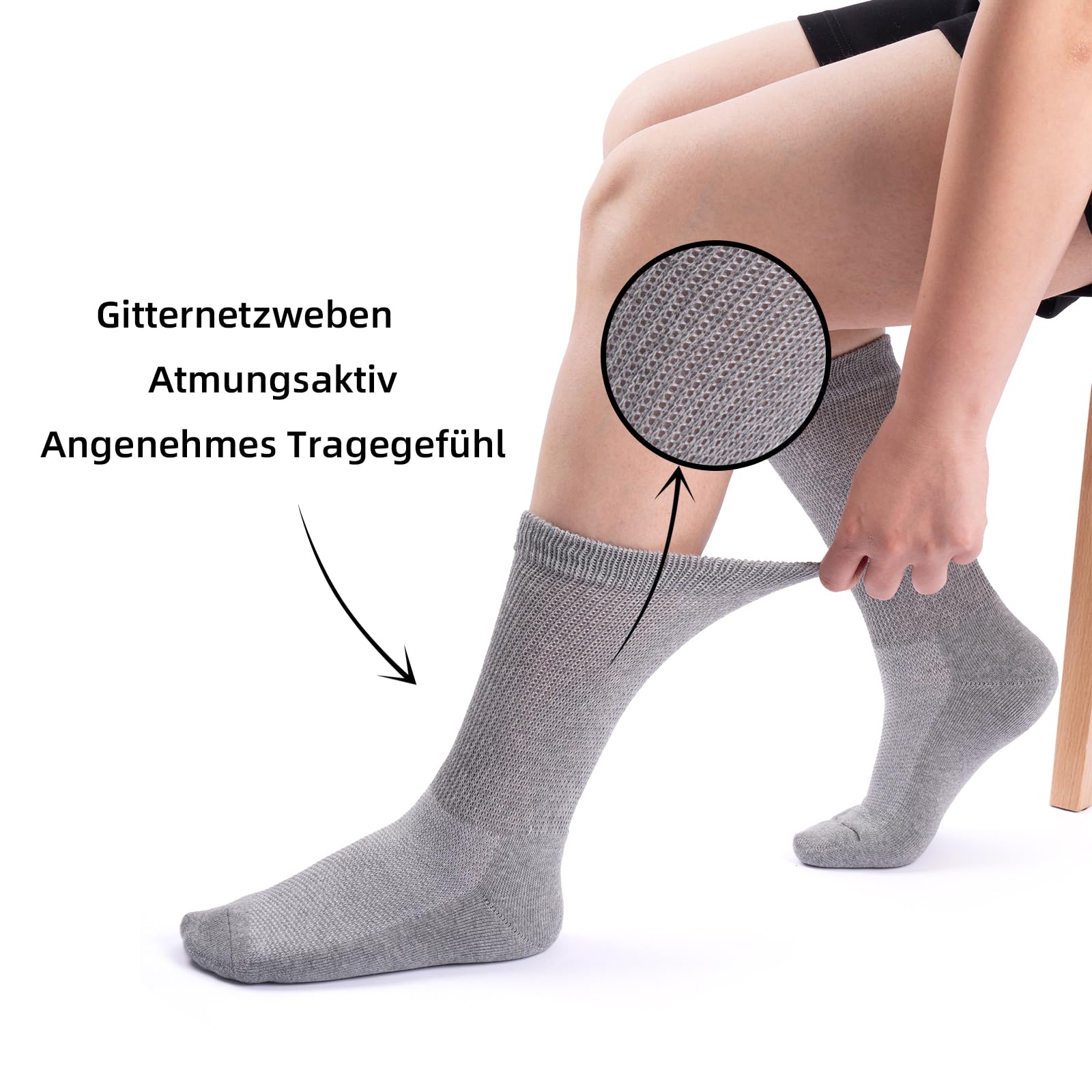 Diabetic Socks 6 Pairs Non-Elastic Cotton Terry Sole Comfort Cuff – One Size