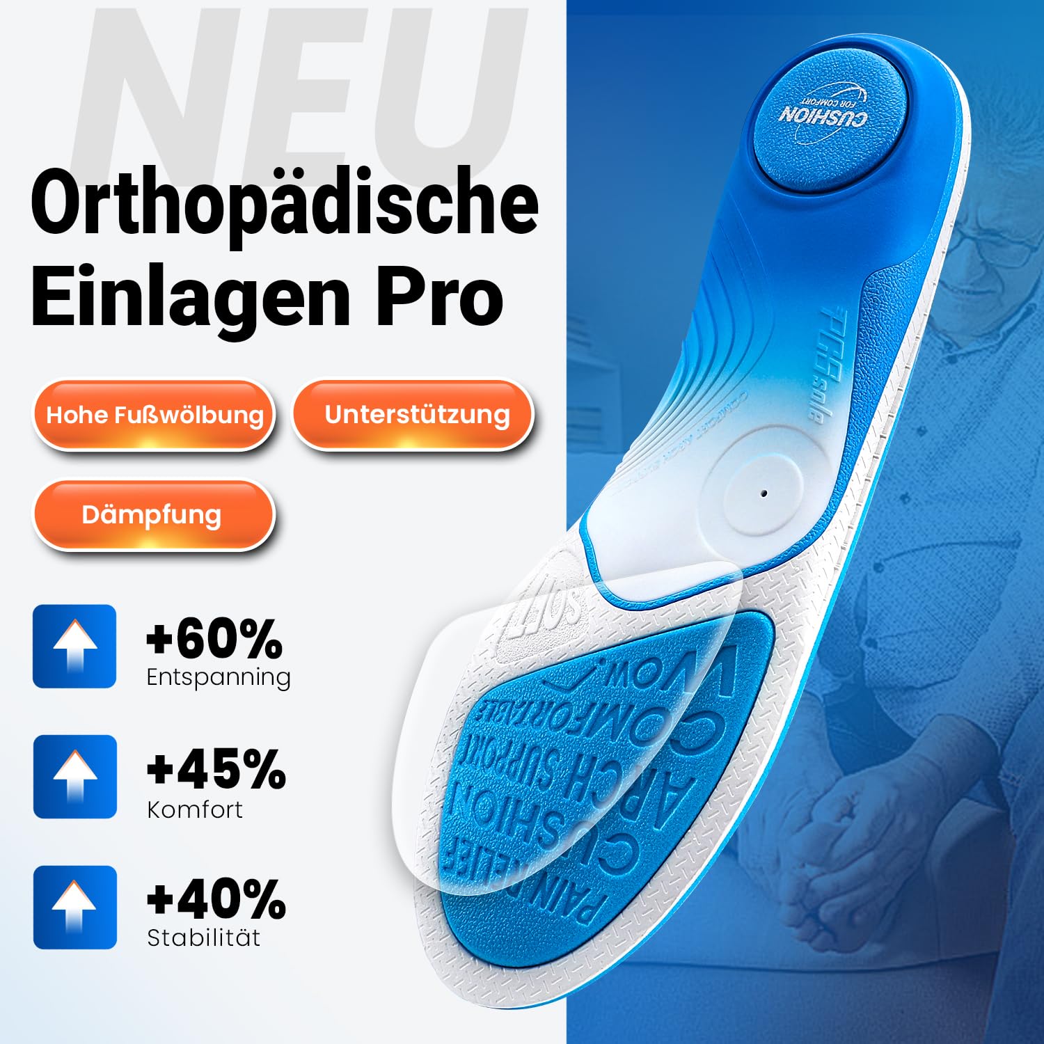 PCSsole Pro Orthotic Insoles Gen2 Heavy-Duty Arch Support Shoe Inserts for Flat Feet & Heel Pain