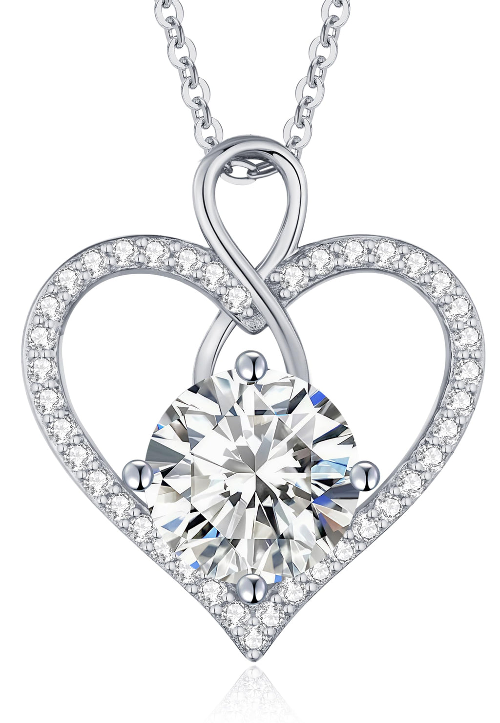 Women’s Infinity Heart Necklace 925 Sterling Silver Moissanite Pendant – Silver