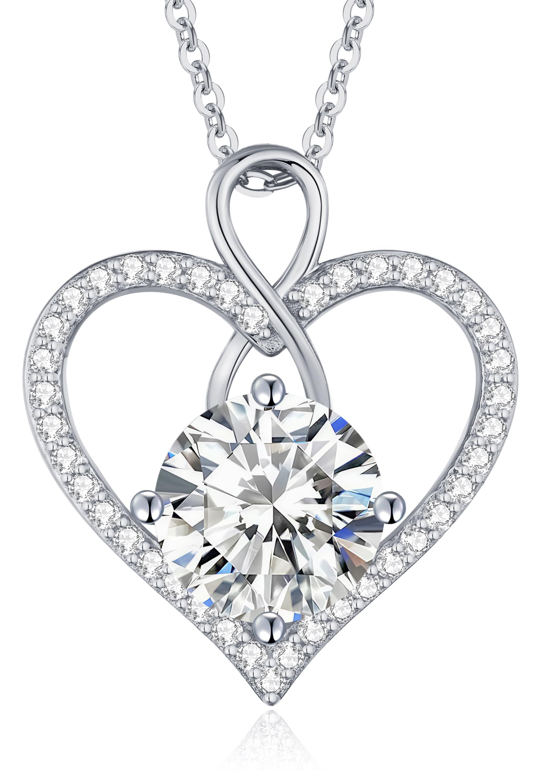 Women’s Infinity Heart Necklace 925 Sterling Silver Moissanite Pendant – Silver