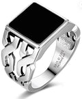 Herren Sterling-Silber Ring 925 quadratischer schwarzer Onyx