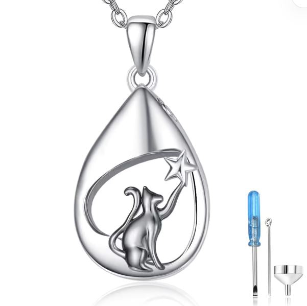 Tropfen Urnenanhänger 925 Sterlingsilber Kremationshalskette mit Trichterset – Schwarz