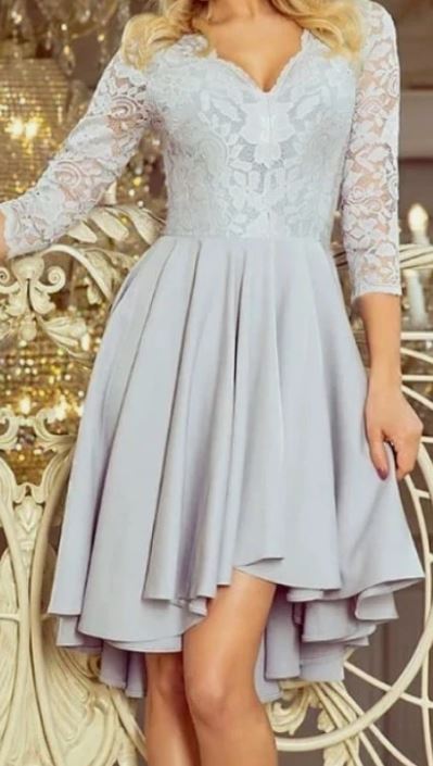 Numoco Cocktailkleid Hellgrau/Silber – Gr. L – Neu mit Etikett