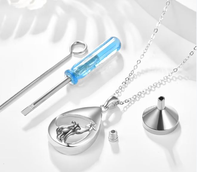 Tropfen Urnenanhänger 925 Sterlingsilber Kremationshalskette mit Trichterset – Schwarz