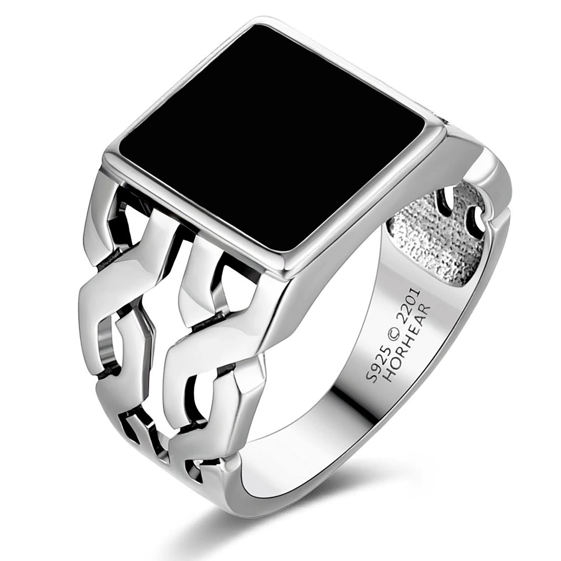 Men’s Sterling Silver Ring Square Black Onyx 925 – US13