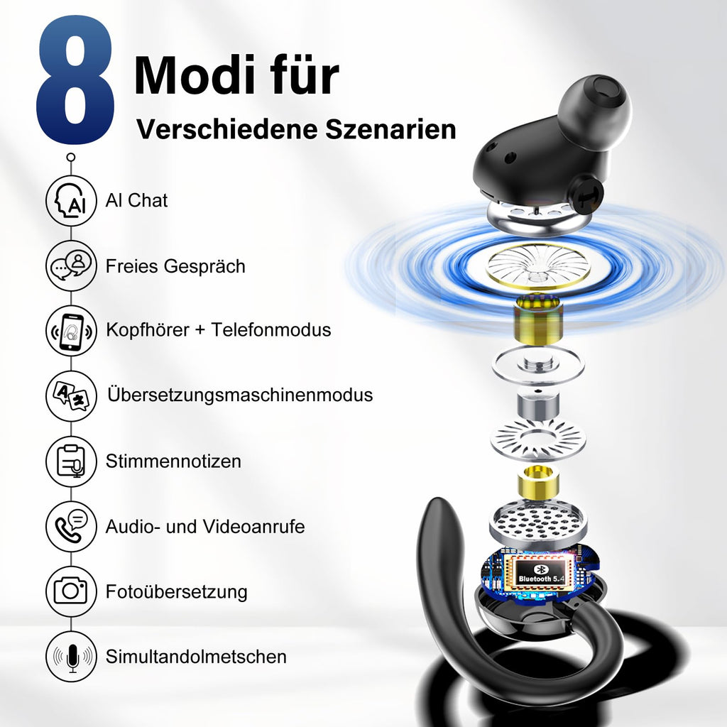 AI Headphones Translator 3-in-1 Bluetooth 5.4 Real-Time Voice Translation – Deep Black
