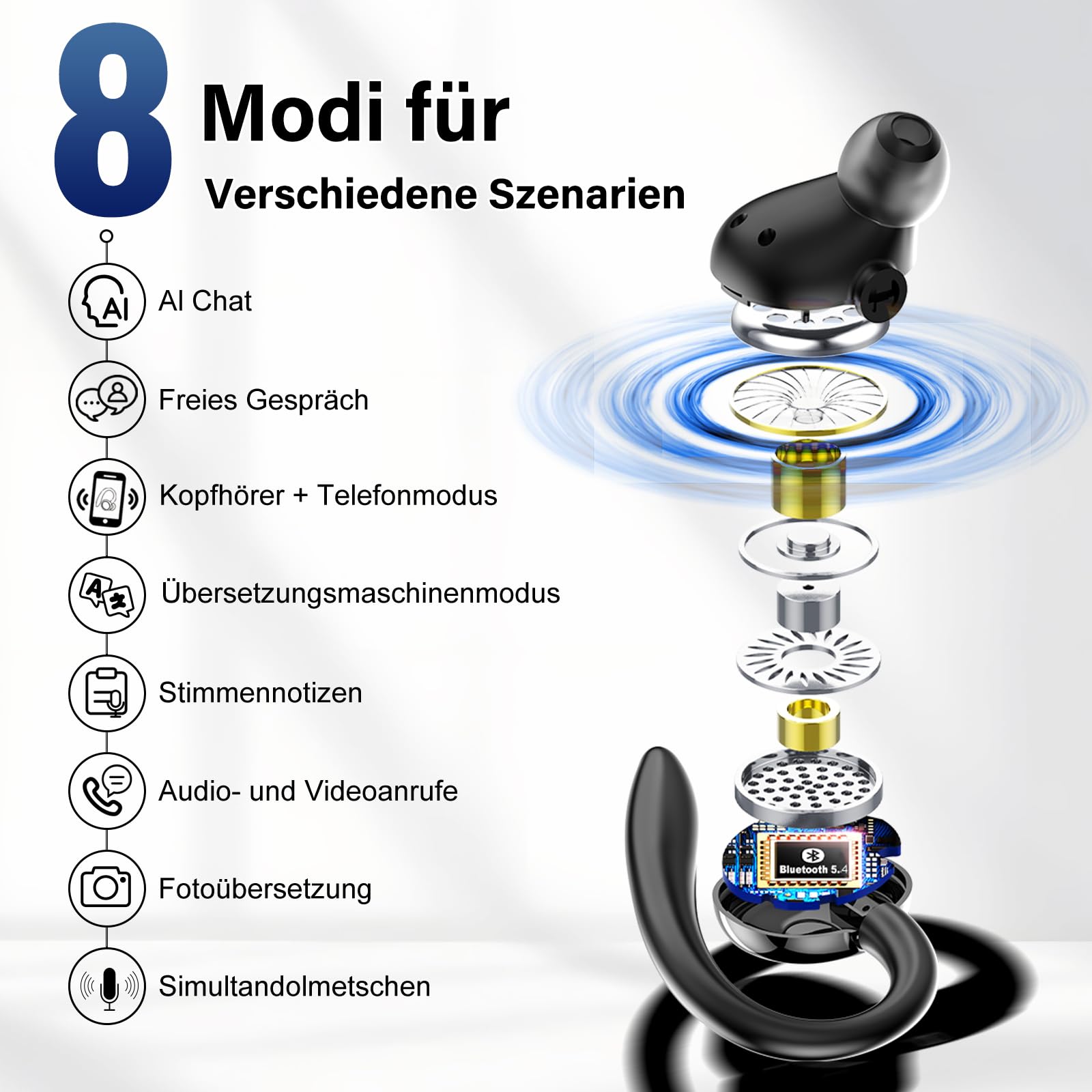 AI Headphones Translator 3-in-1 Bluetooth 5.4 Real-Time Voice Translation – Deep Black
