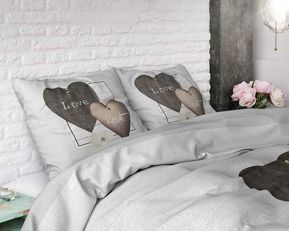 Sleeptime bed linen 100% cotton love hearts, 200 x 200cm, + 80 x 80cm, grey