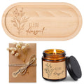 Jasmine Scented Soy Candle in Glass Jar with Engraved Wooden Tray – Gift Set