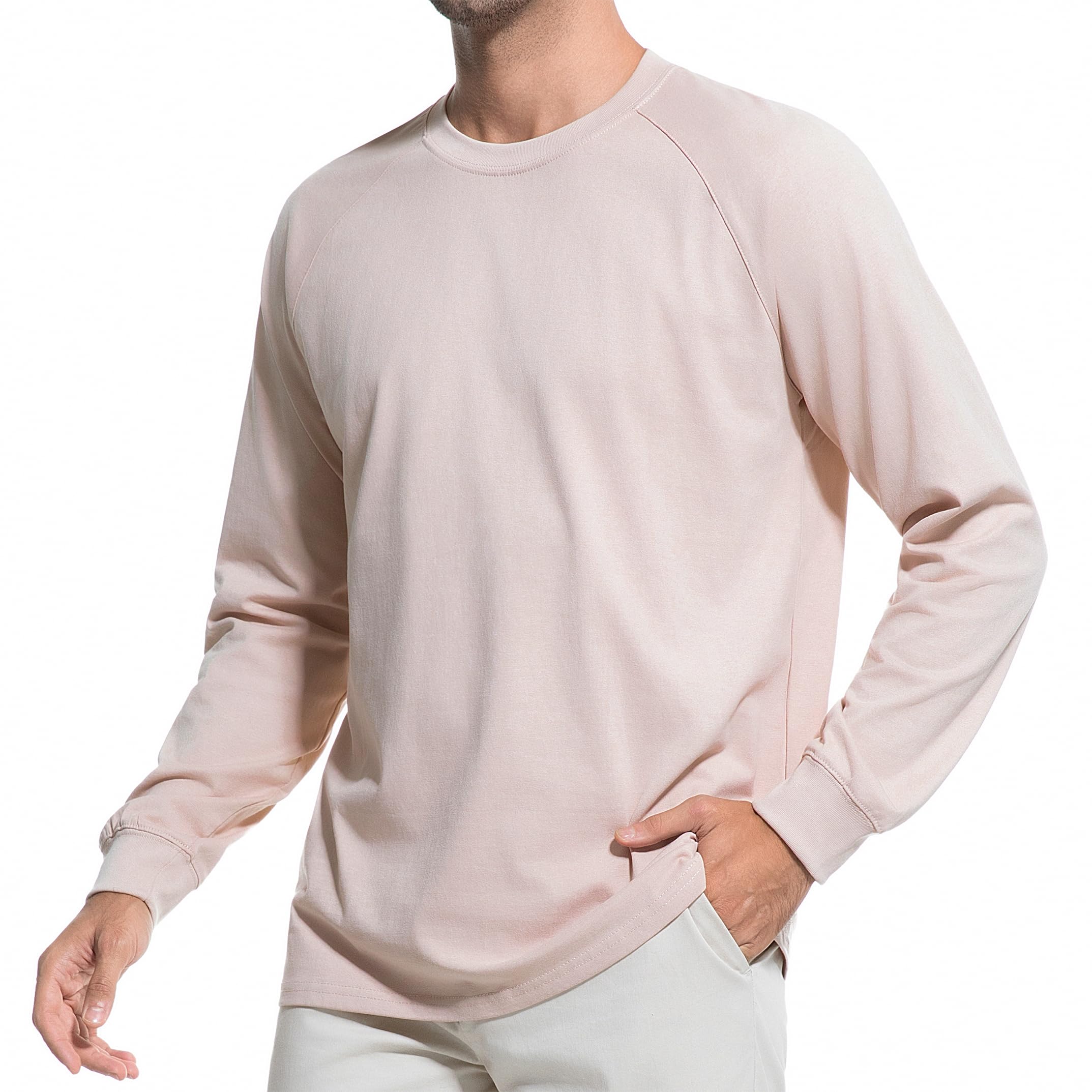 Men’s Long Sleeve Cotton T-Shirt Vintage Heavyweight Casual – Pink 3XL