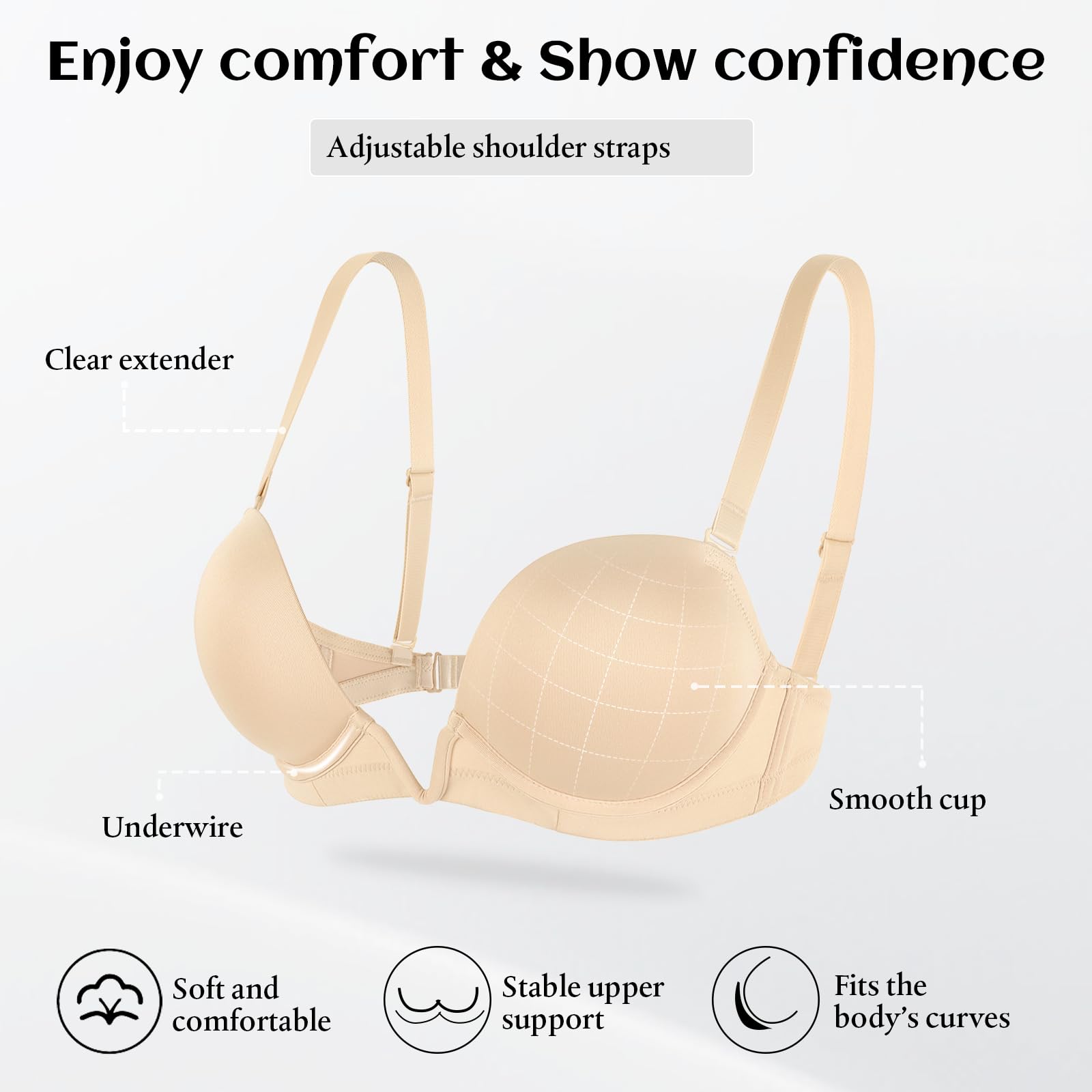Women's Deep V Push Up Bra Backless Transparent Straps – Nude 38B