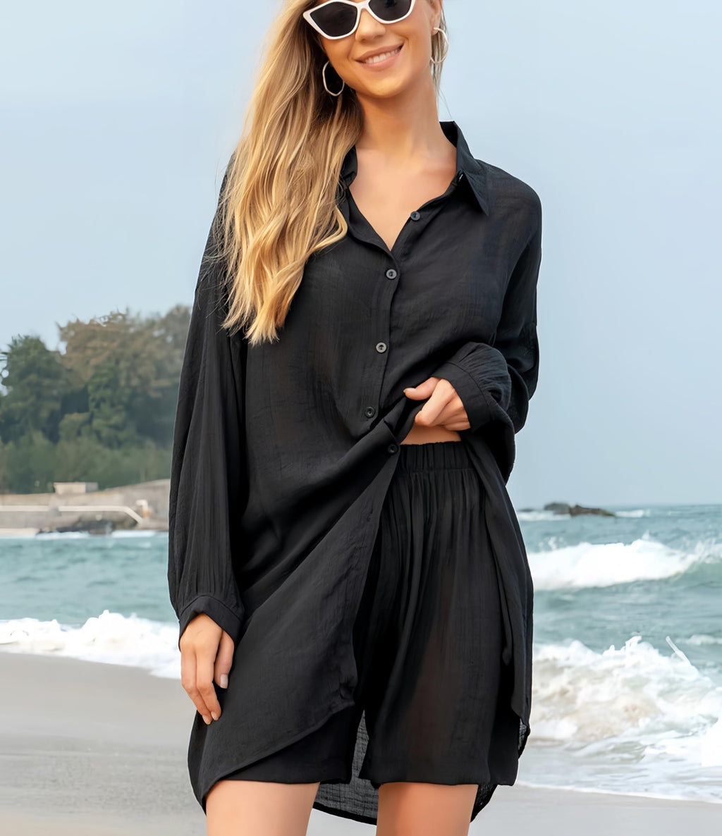 Women’s Beach Cover-Up V-Neck Sheer Beach Dress Poncho – Long