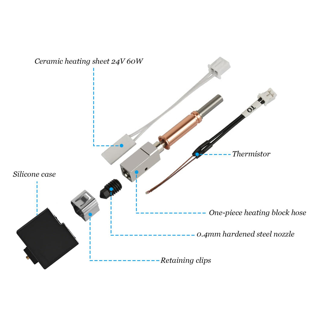 Hotend Kit 2-piece for Anycubic Kobra 3 0.4mm Brass Nozzle Replacement – Compatible