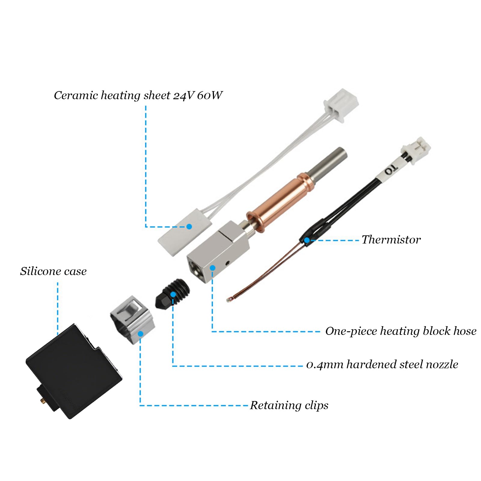 Hotend Kit 2-piece for Anycubic Kobra 3 0.4mm Brass Nozzle Replacement – Compatible
