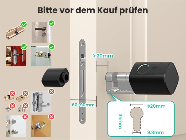 Smart Door Lock Fingerprint & PIN, IC Card & Key Support Smart Life App – 60–90mm