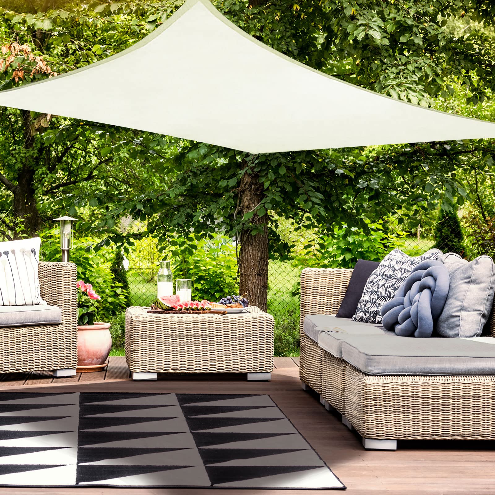 HAIKUS Sun Sail Waterproof Rectangular 3x4m Sun Protection Water-Repellent Premium PES Polyester with UV Protection for Balcony Garden Terrace Cream