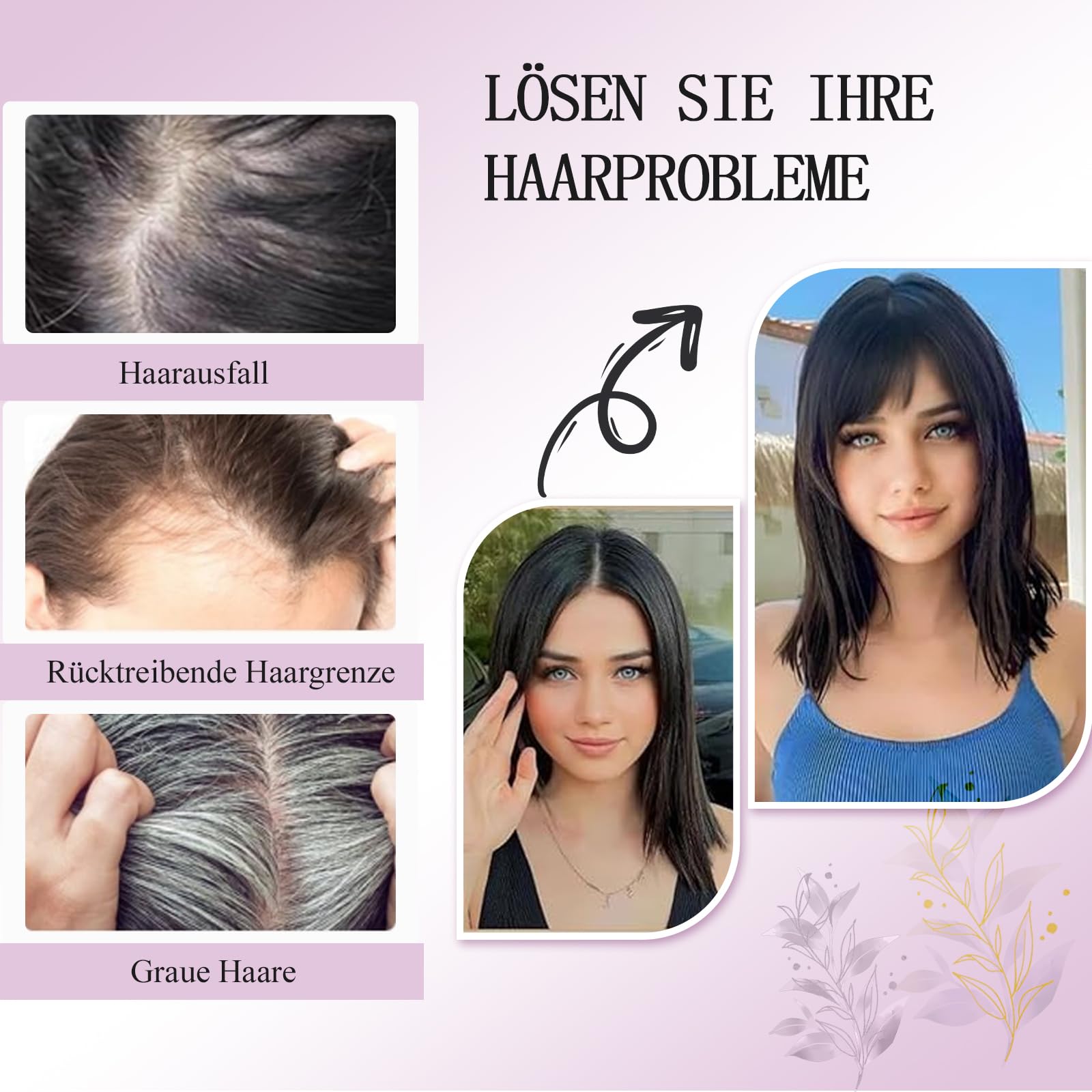 Human Hair Topper with Bangs 360° Hand-sewn 3D Coverage Natural Look – Medium Brown/Blonde