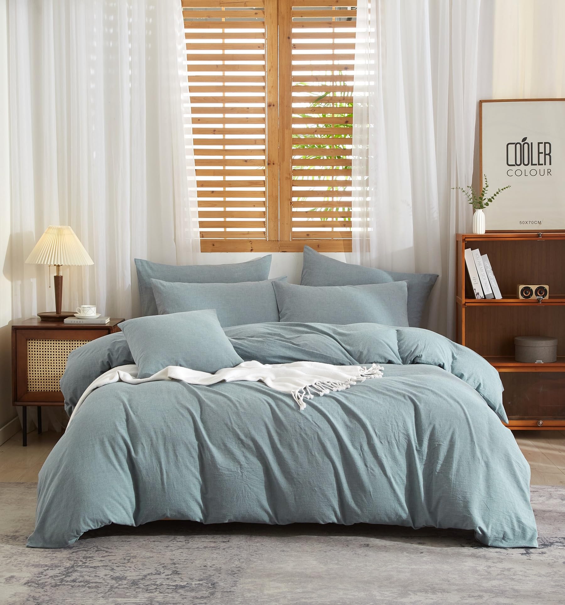 Half Linen Duvet Cover Set 220x240cm Cotton-Linen Blend Breathable Soft with 65x65