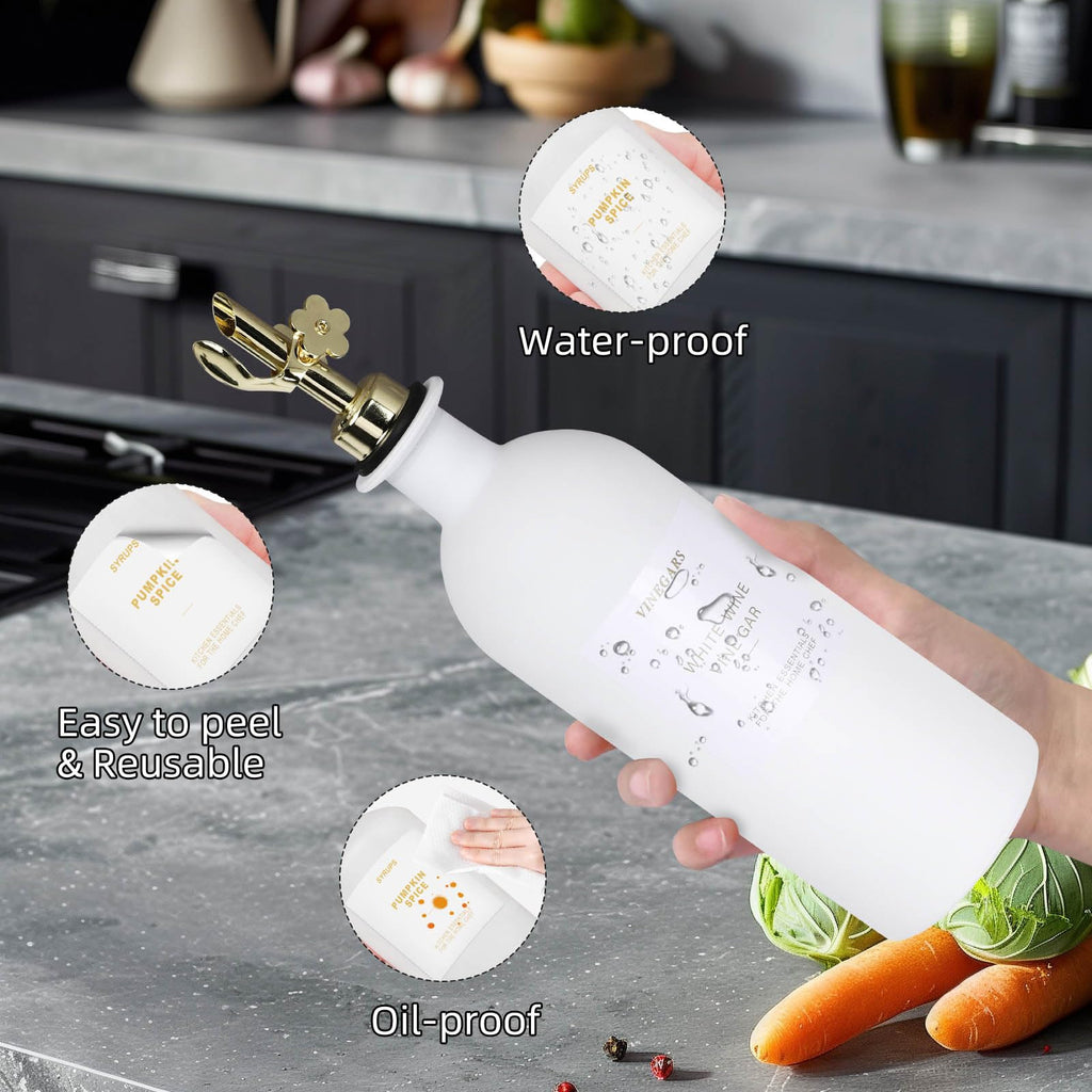 Sunal Olive Oil Dispenser Bottles, 500ml/16.9oz Olive Oil Dispenser Set with Tray, 2-Pack Glass Oil and Vinegar Dispenser Set with Weighted Spout and Waterproof Label & Silicone Funnel, White