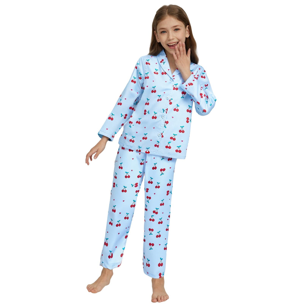 Girls Long-Sleeve Pyjama Set Satin Autumn/Winter – Blue 5-6 Years