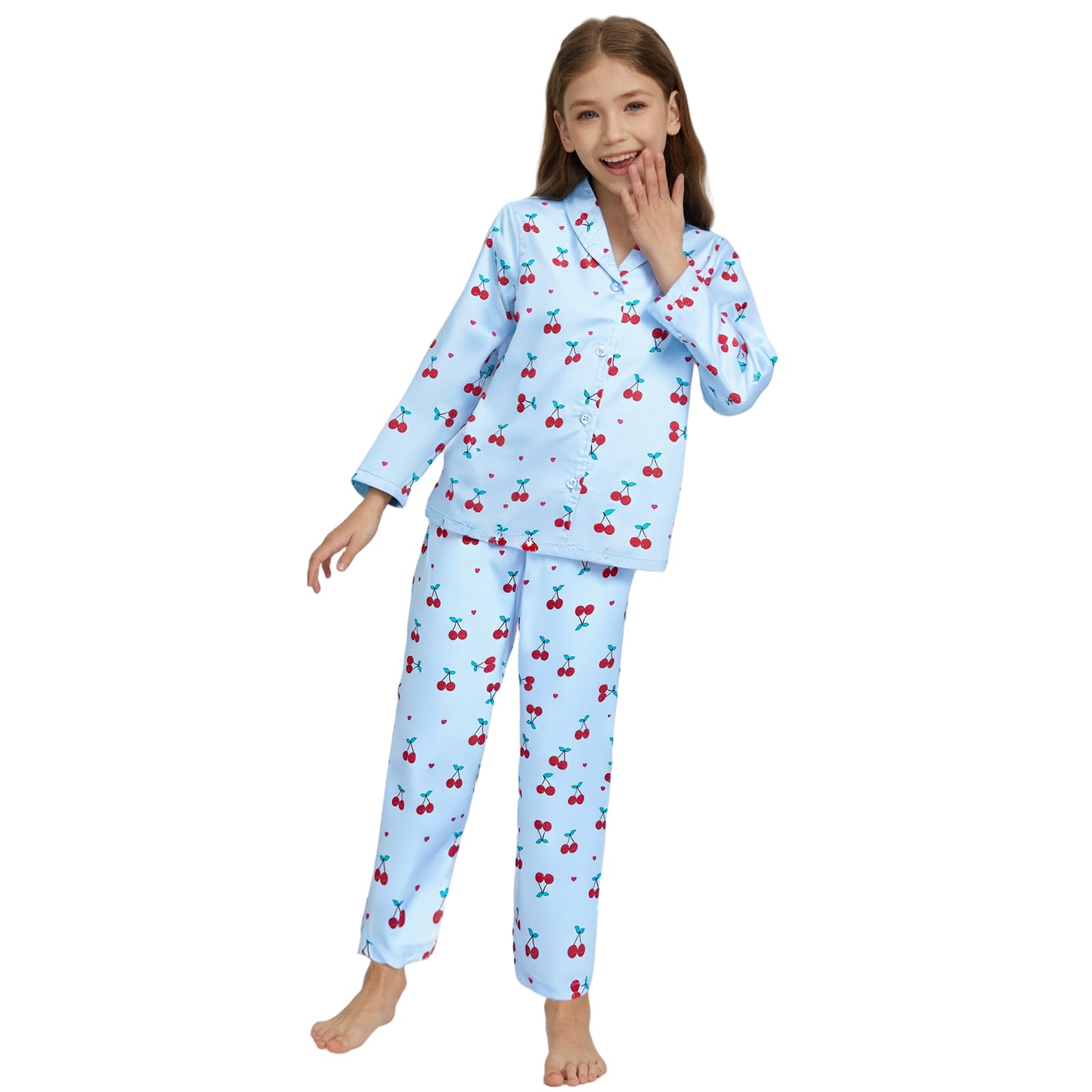 Girls Long-Sleeve Pyjama Set Satin Autumn/Winter – Blue 5-6 Years