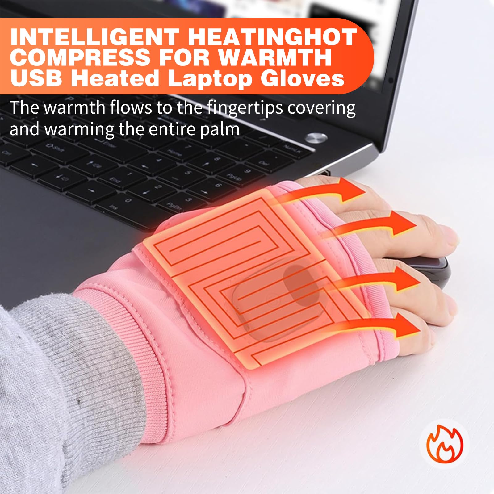 Rechargeable Heated Fingerless Gloves Touchscreen 3-Level Adjustable – Pink