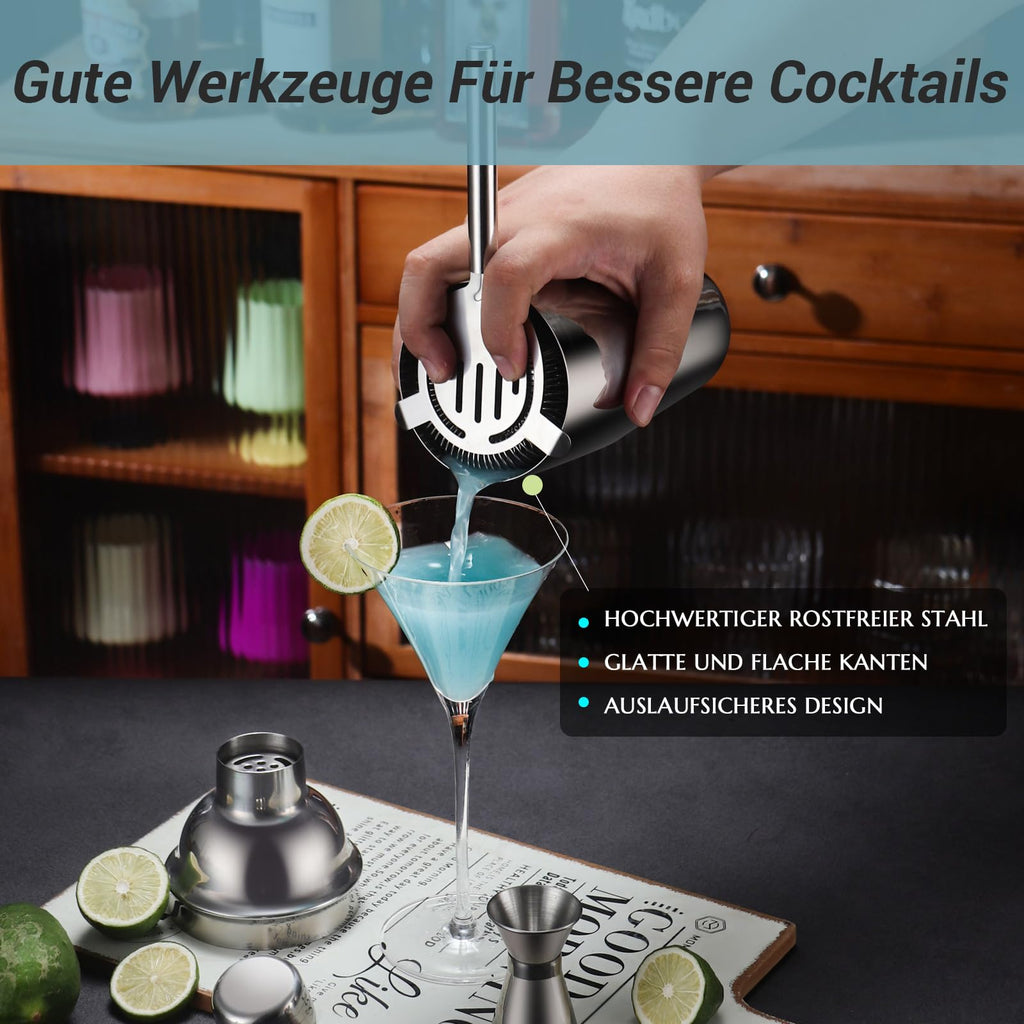 Cocktail Shaker Set, 12 Piece Stainless Steel Bar Accessories Cocktail Set, 750ML Shaker Cocktail Accessories with Stand, Ideal Cocktail Machine Bartender Set for the Home Bar (Silver)