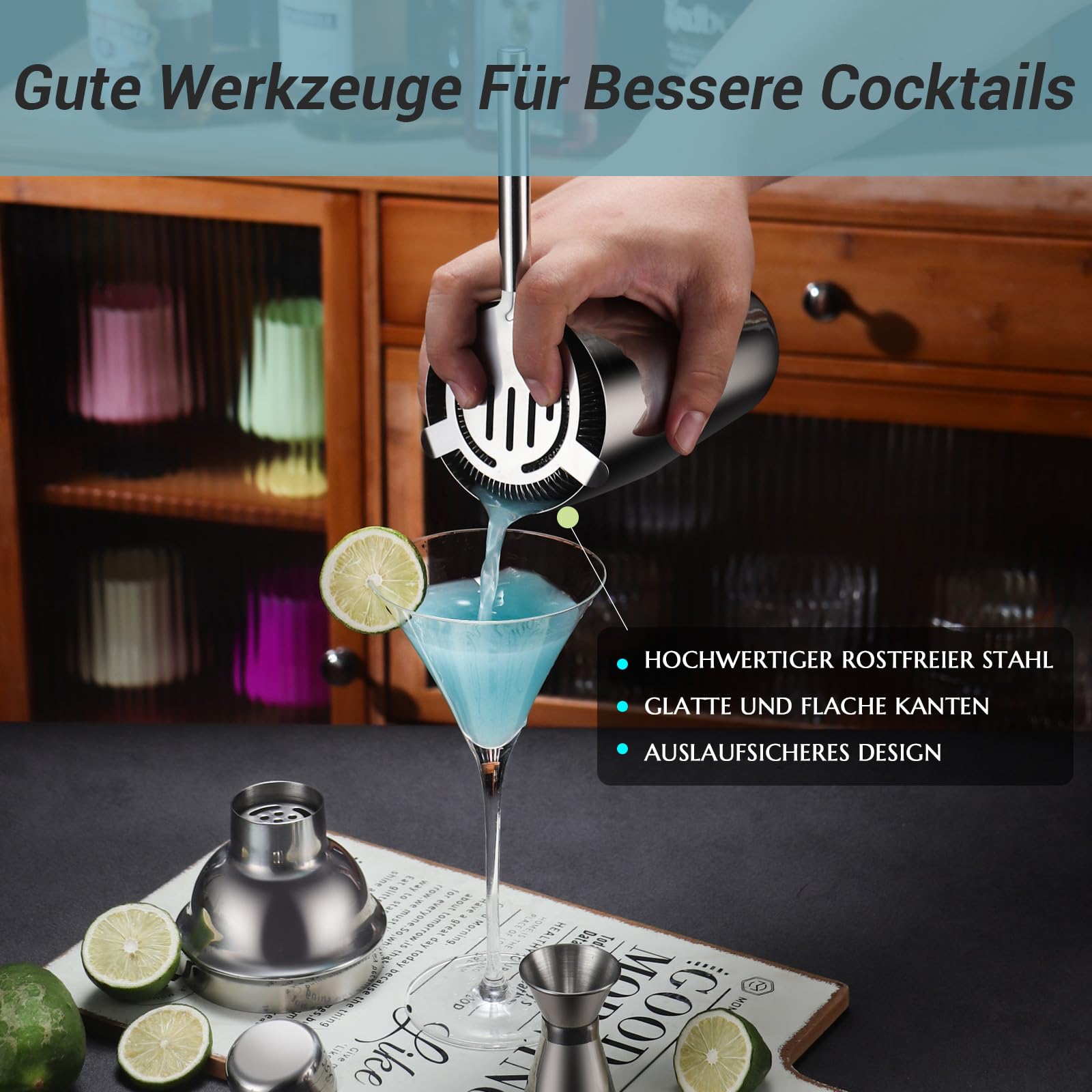 Cocktail Shaker Set, 12 Piece Stainless Steel Bar Accessories Cocktail Set, 750ML Shaker Cocktail Accessories with Stand, Ideal Cocktail Machine Bartender Set for the Home Bar (Silver)