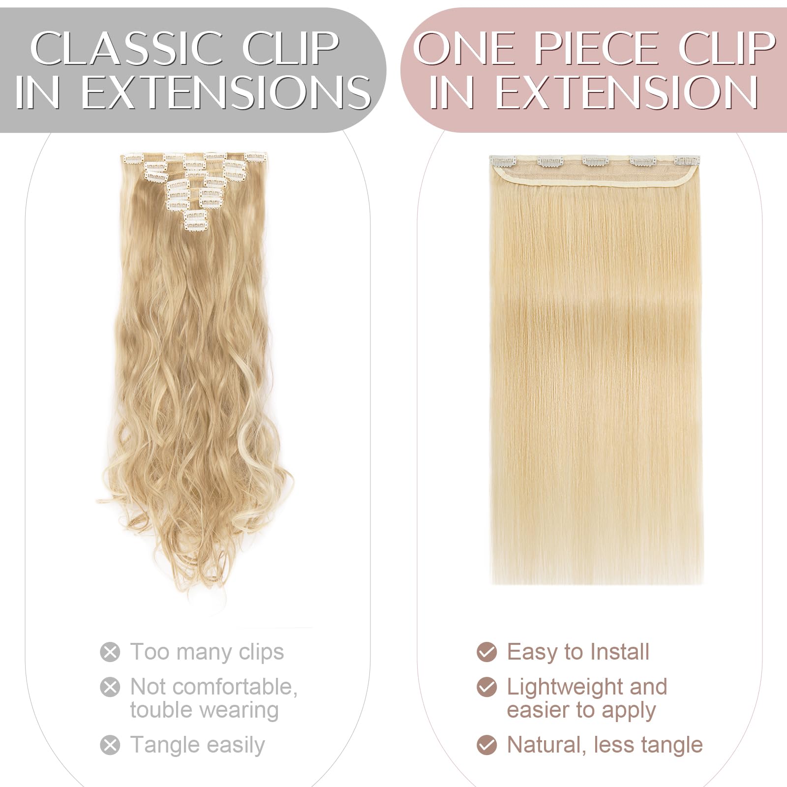 Clip-in Hair Extensions Remy 7A 100% Human Hair Straight – White Brown/Light Blonde 16in (40cm)